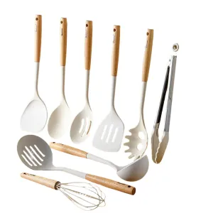 10 Piece Non Stick Silicone Kitchen Utensil Set With Wooden Handles