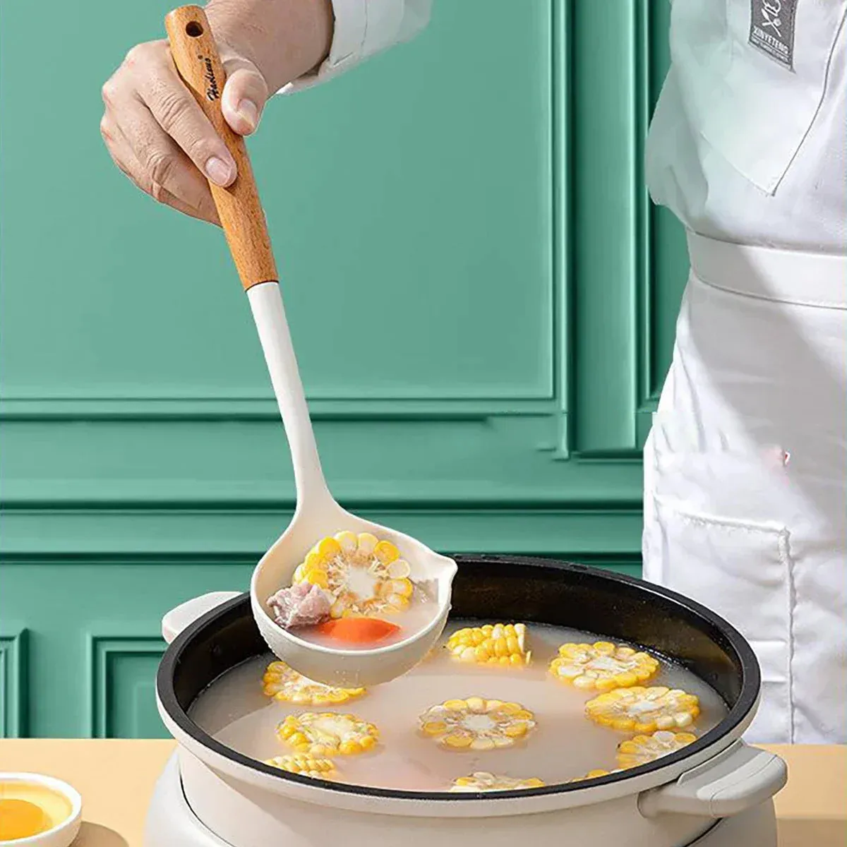10 Piece Non Stick Silicone Kitchen Utensil Set With Wooden Handles