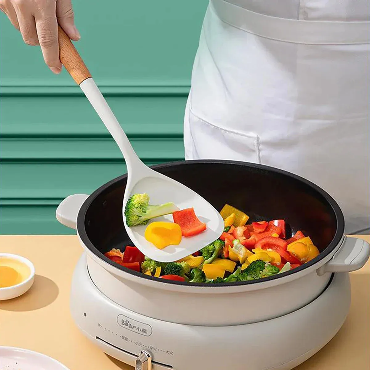 10 Piece Non Stick Silicone Kitchen Utensil Set With Wooden Handles