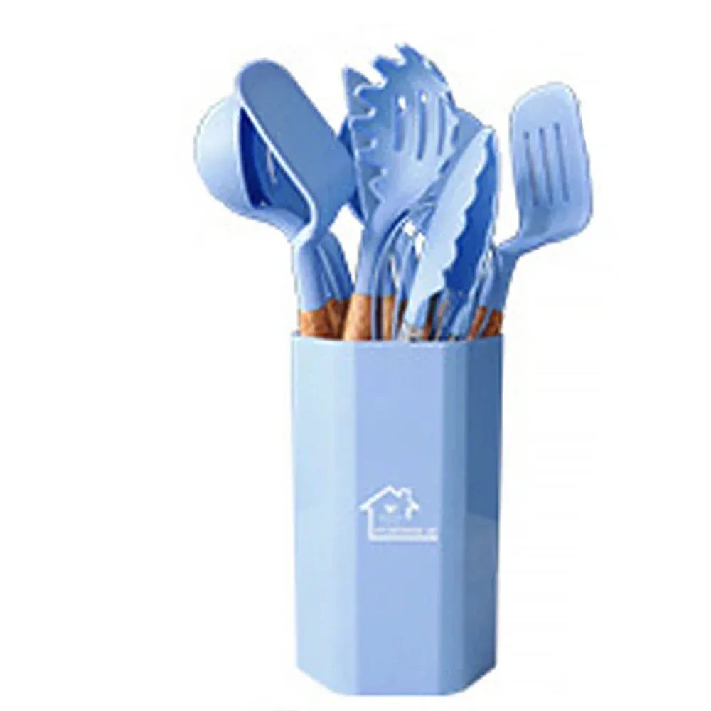 11 Piece Non Stick Silicone Kitchen Utensil Set With Wooden Handles