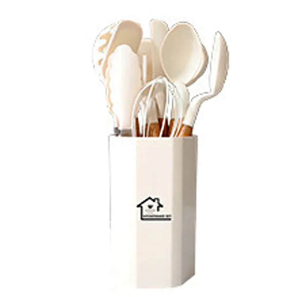 11 Piece Non Stick Silicone Kitchen Utensil Set With Wooden Handles
