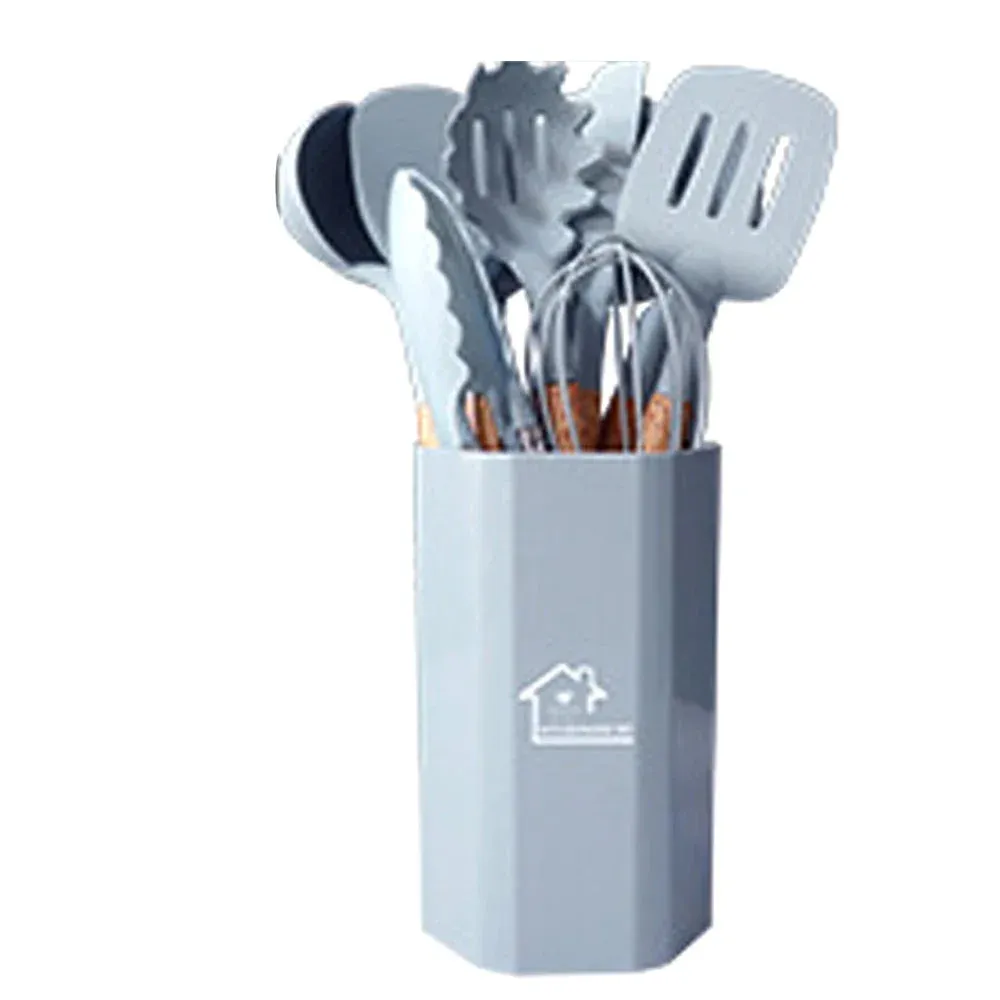 11 Piece Non Stick Silicone Kitchen Utensil Set With Wooden Handles