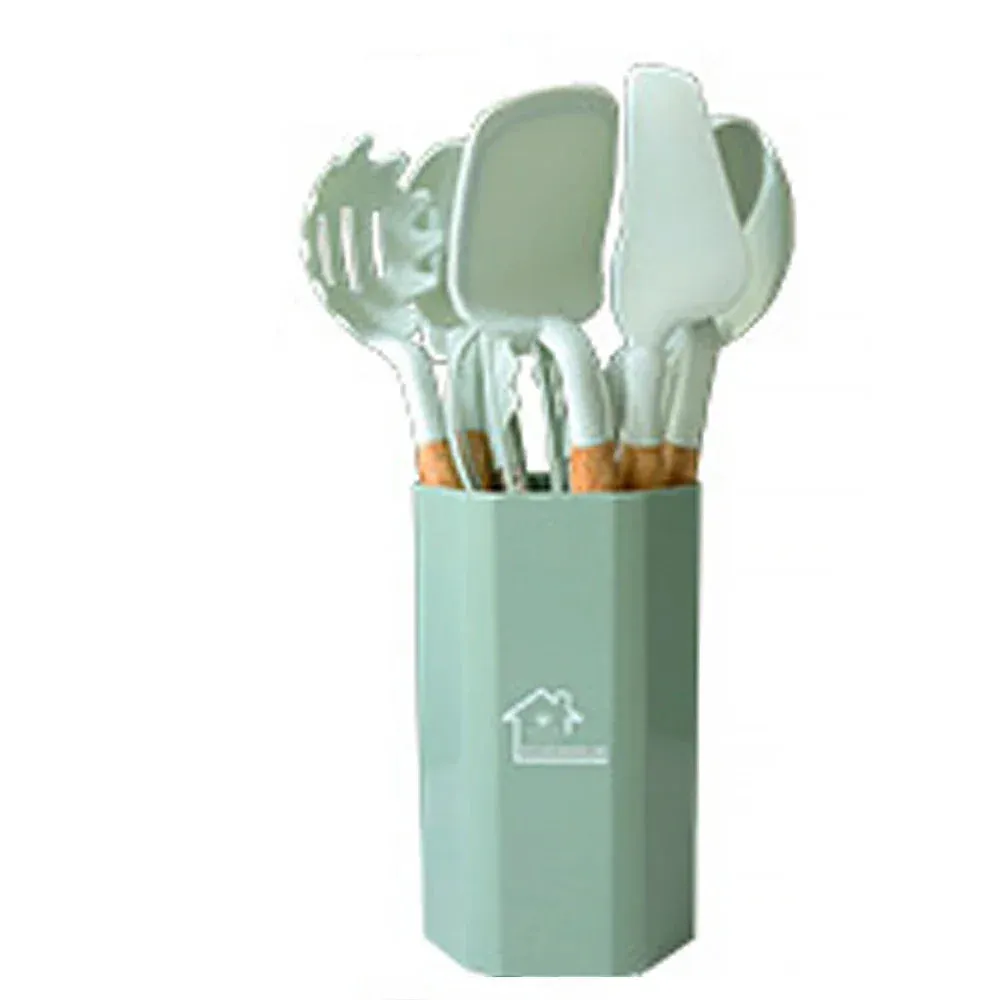 11 Piece Non Stick Silicone Kitchen Utensil Set With Wooden Handles