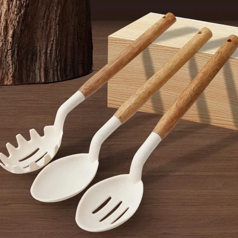 11 Piece Non Stick Silicone Kitchen Utensil Set With Wooden Handles