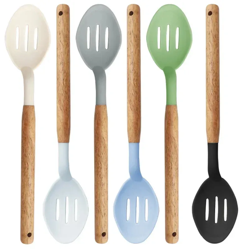 11 Piece Non Stick Silicone Kitchen Utensil Set With Wooden Handles