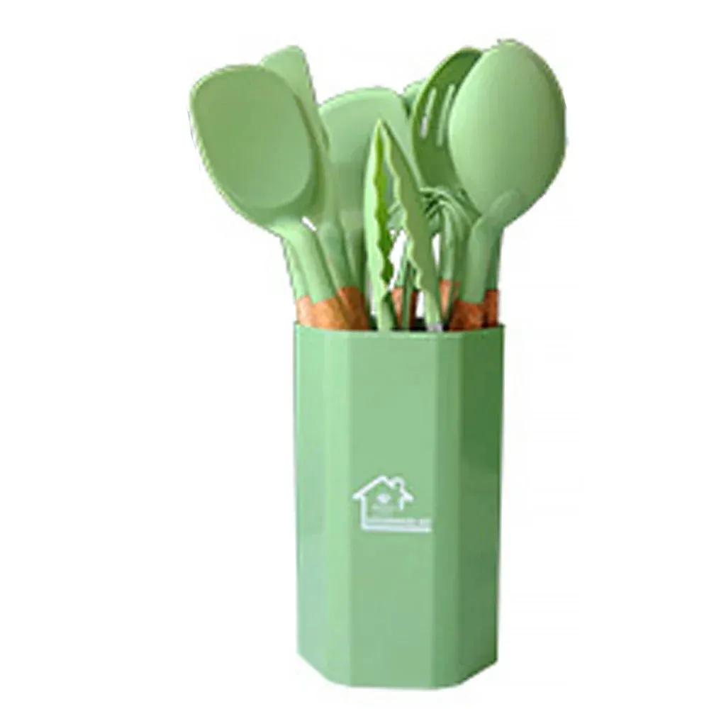 11 Piece Non Stick Silicone Kitchen Utensil Set With Wooden Handles