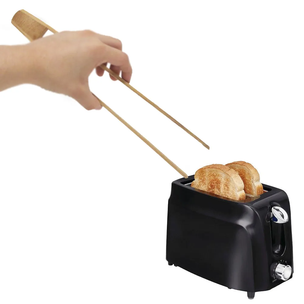 2 Bamboo Toaster Tongs Wood Kitchen Accessory Toast Fruits Bread Bagel Chopstick