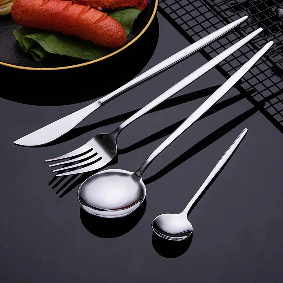 24 Piece Gold Flatware Set Stainless Steel Cutlery Gift Box Mirror Polished Western Food Steak Knife Spoon Elegant