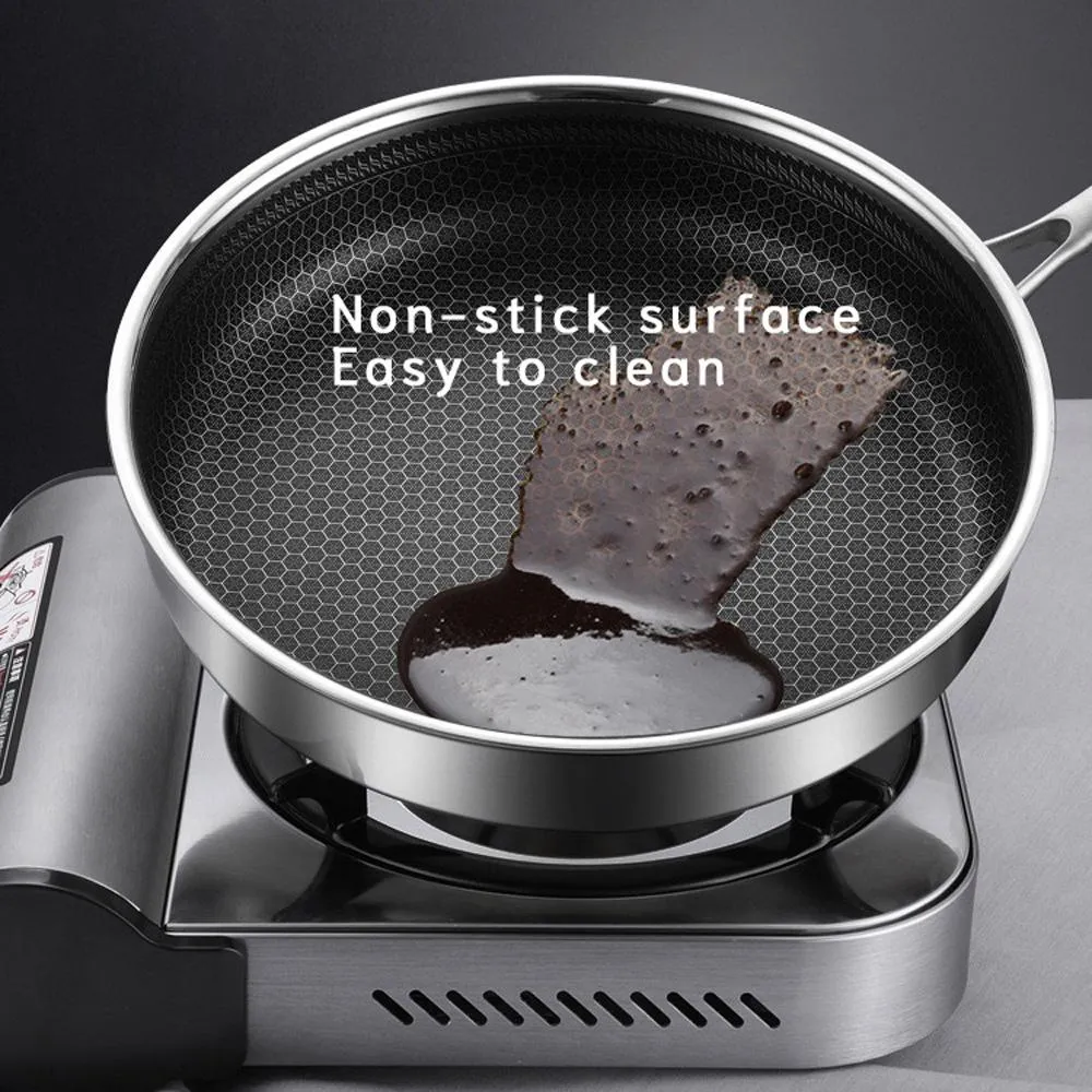 304 Stainless Steel Frying Pan | Non-Stick Cooking Frypan | 28cm Honeycomb Double Sided (without lid)