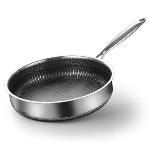 304 Stainless Steel Frying Pan | Non-Stick Cooking Frypan | 28cm Honeycomb Double Sided (without lid)
