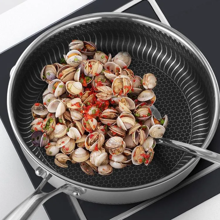 304 Stainless Steel Frying Pan | Non-Stick Cooking Frypan | 28cm Honeycomb Double Sided (without lid)