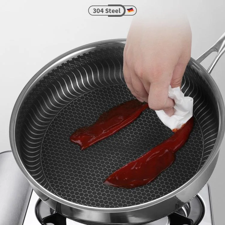 304 Stainless Steel Frying Pan | Non-Stick Cooking Frypan | 28cm Honeycomb Double Sided (without lid)