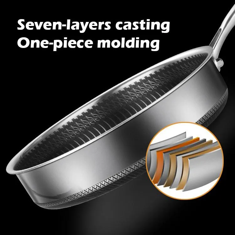 304 Stainless Steel Frying Pan | Non-Stick Cooking Frypan | 28cm Honeycomb Double Sided (without lid)