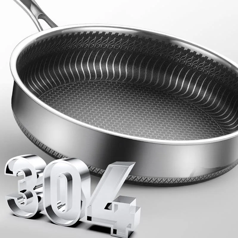 304 Stainless Steel Frying Pan | Non-Stick Cooking Frypan | 28cm Honeycomb Double Sided (without lid)