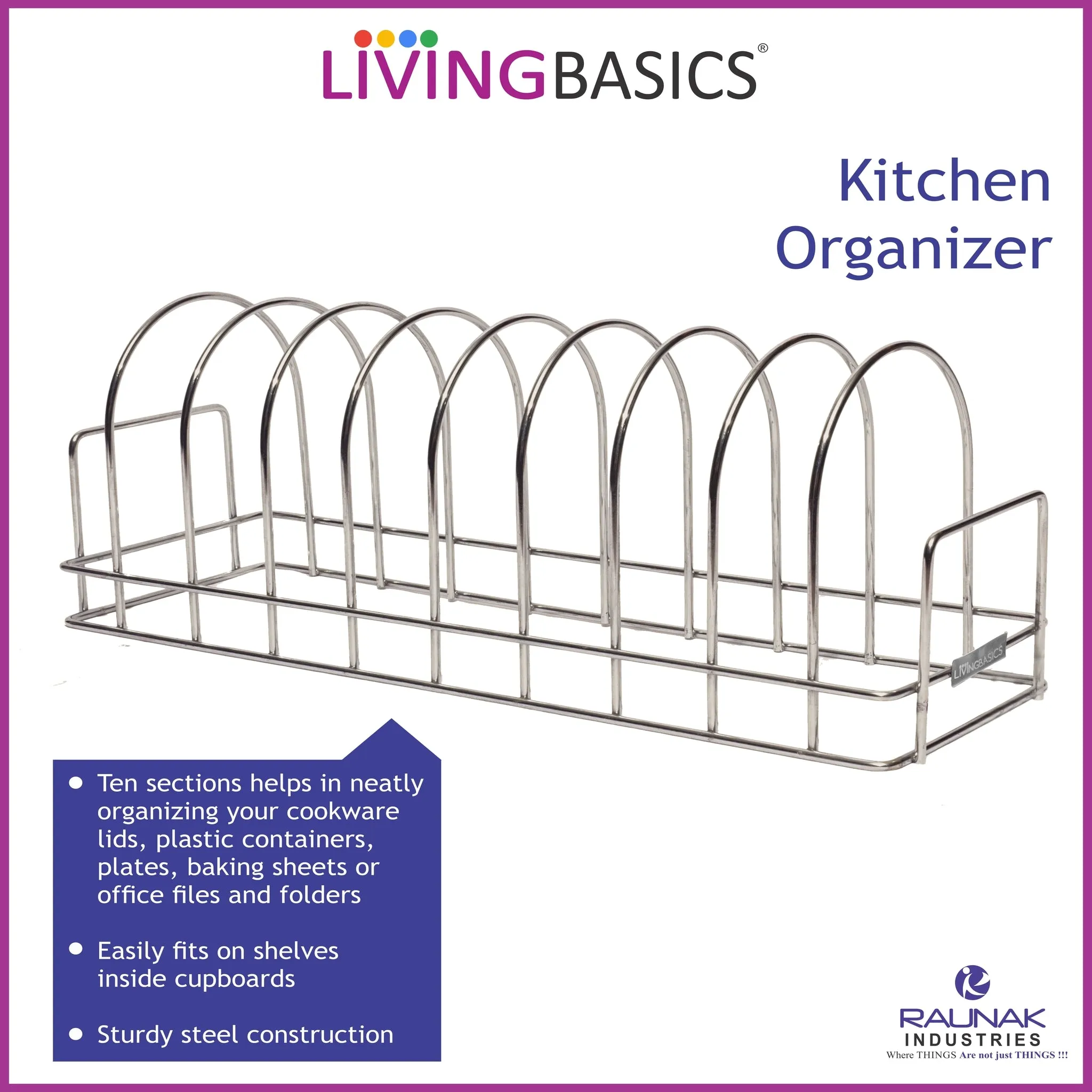 Anti Rust Stainless Steel 10 Sections Round Shape Dish Stand, Plate Rack, Lid Organizer Rack