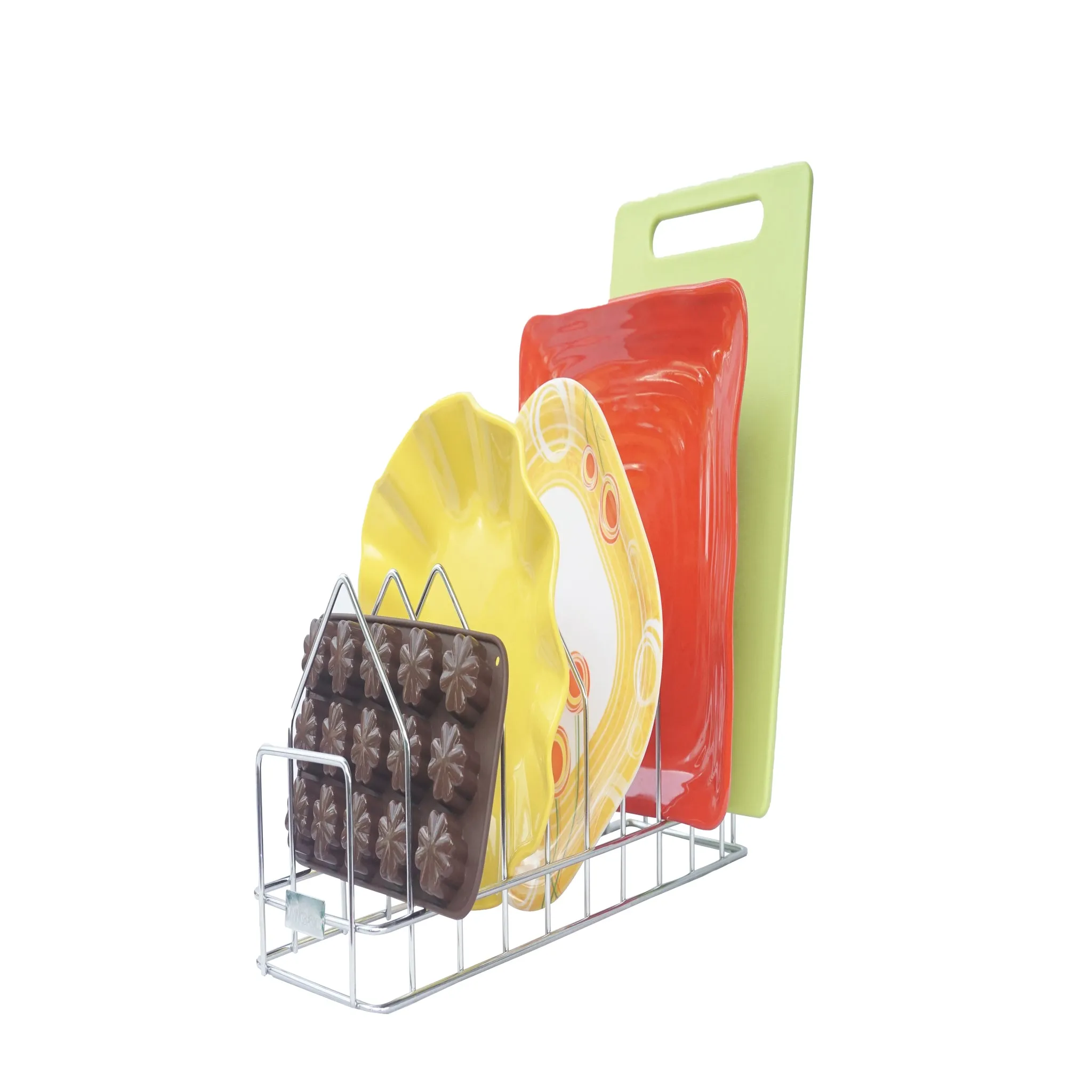 Anti Rust Stainless Steel 10 Sections Triangle Shape Dish Stand, Plate Rack, Lid Organizer Rack
