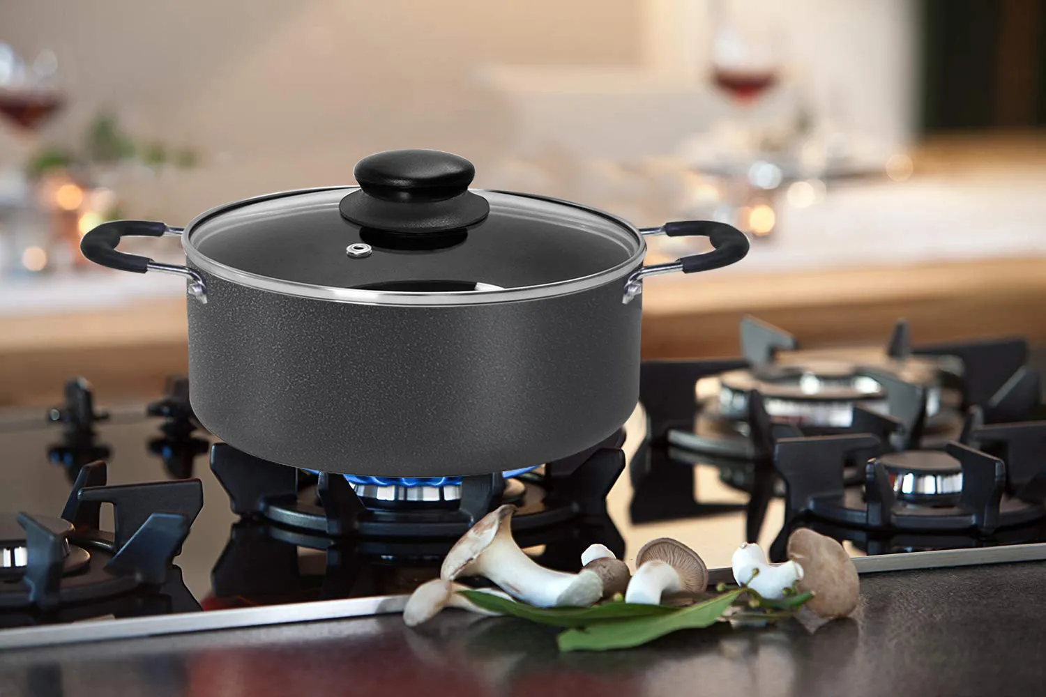 Bene Casa Non-stick speckled Dutch Oven w/ tempered glass lid - (3 sizes)