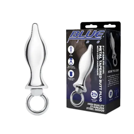 Blue Line 2.5" STAINLESS STEEL METAL TAPERED BUTT PLUG WITH LOOP HARDWARE
