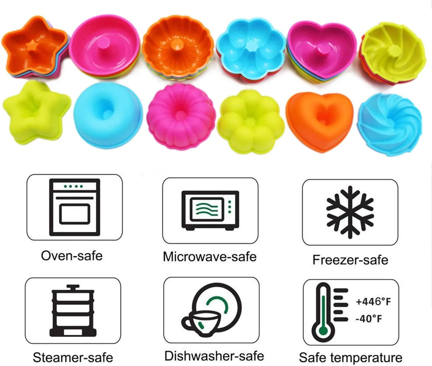 DOCOSS Pack of 18 Silicone Muffin Mould, Cupcake Donut Mold and Silicon Oven Moulds Set for Baking (Multicolor)