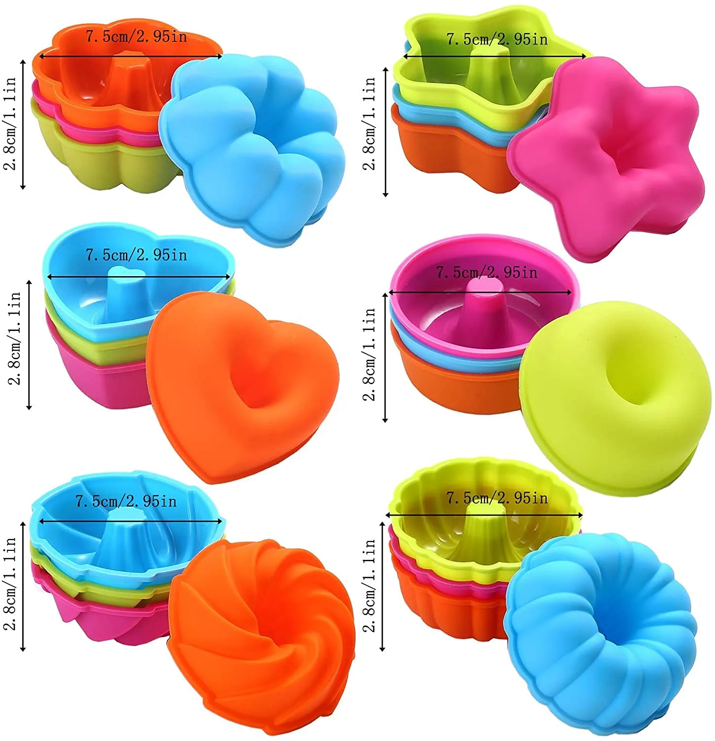 DOCOSS Pack of 18 Silicone Muffin Mould, Cupcake Donut Mold and Silicon Oven Moulds Set for Baking (Multicolor)