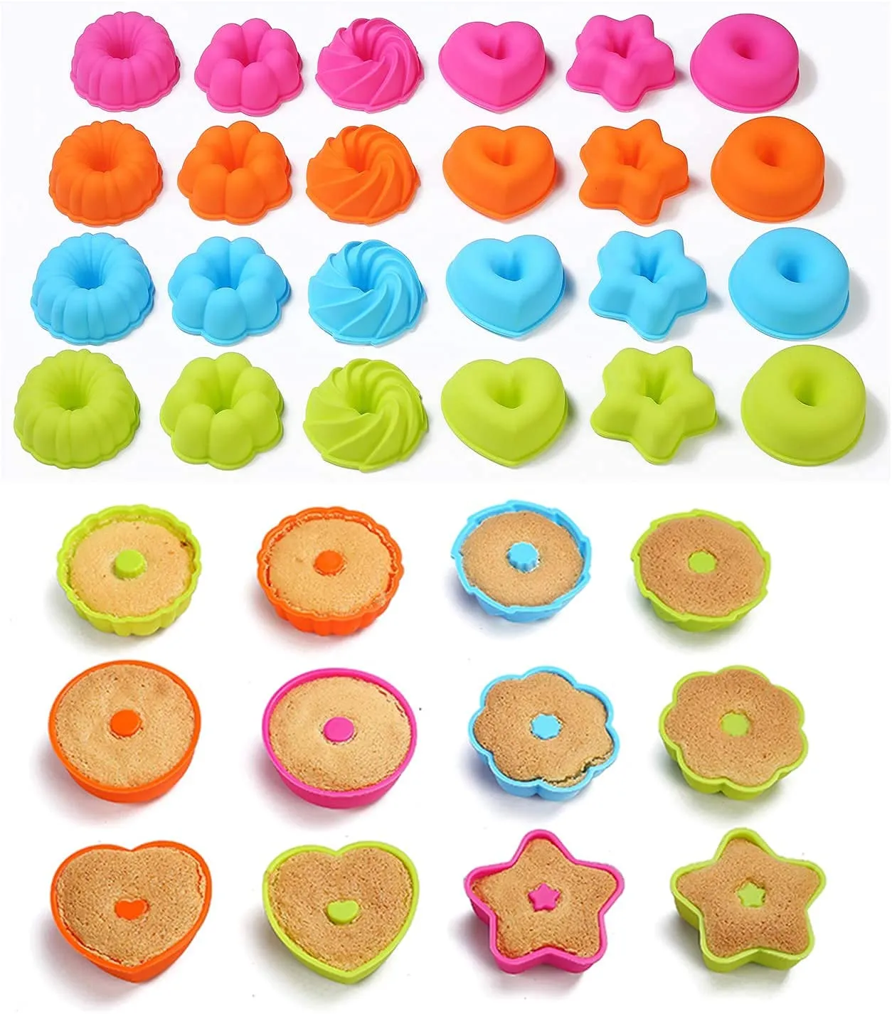 DOCOSS Pack of 18 Silicone Muffin Mould, Cupcake Donut Mold and Silicon Oven Moulds Set for Baking (Multicolor)
