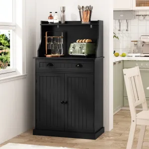 HLR 54" Black Microwave Stand with Drawers & Hutch, Adjustable Shelf Pantry Cabinet for Kitchen, Dining & Living Spaces