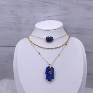 Lapis Lazuli Evil Eye gold plated stainless steel necklace set