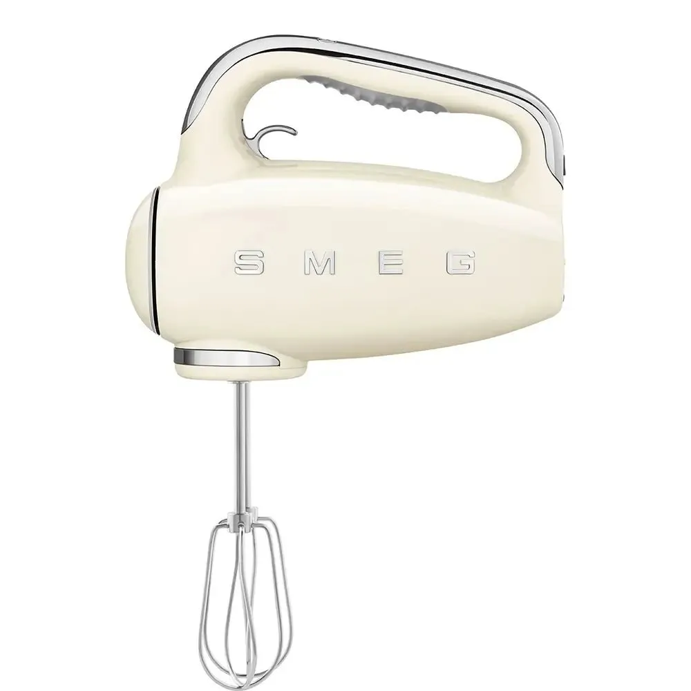 Smeg HMF01CRUK 50's Style Lightweight Electric Hand Mixer, Includes 2 Dough Hooks, 2 Optimus Whisks and 2 Wire Whisks - Cream