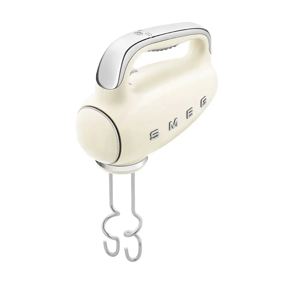 Smeg HMF01CRUK 50's Style Lightweight Electric Hand Mixer, Includes 2 Dough Hooks, 2 Optimus Whisks and 2 Wire Whisks - Cream