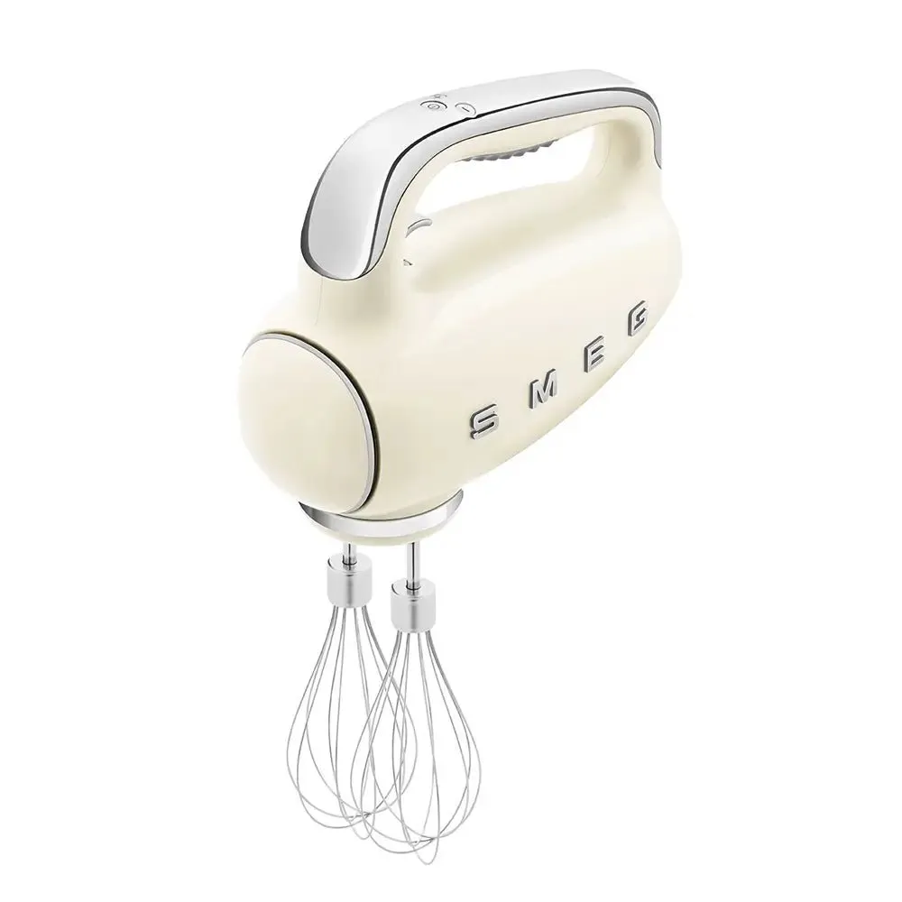 Smeg HMF01CRUK 50's Style Lightweight Electric Hand Mixer, Includes 2 Dough Hooks, 2 Optimus Whisks and 2 Wire Whisks - Cream