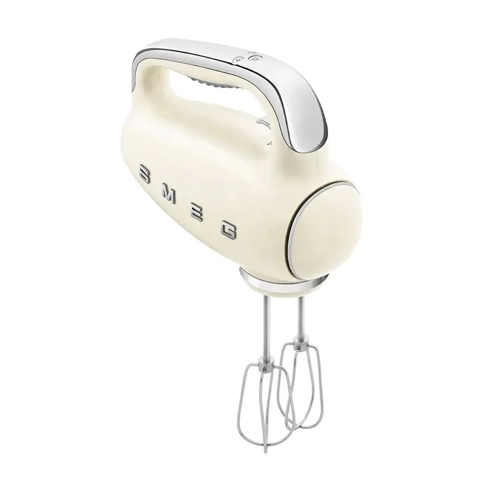Smeg HMF01CRUK 50's Style Lightweight Electric Hand Mixer, Includes 2 Dough Hooks, 2 Optimus Whisks and 2 Wire Whisks - Cream