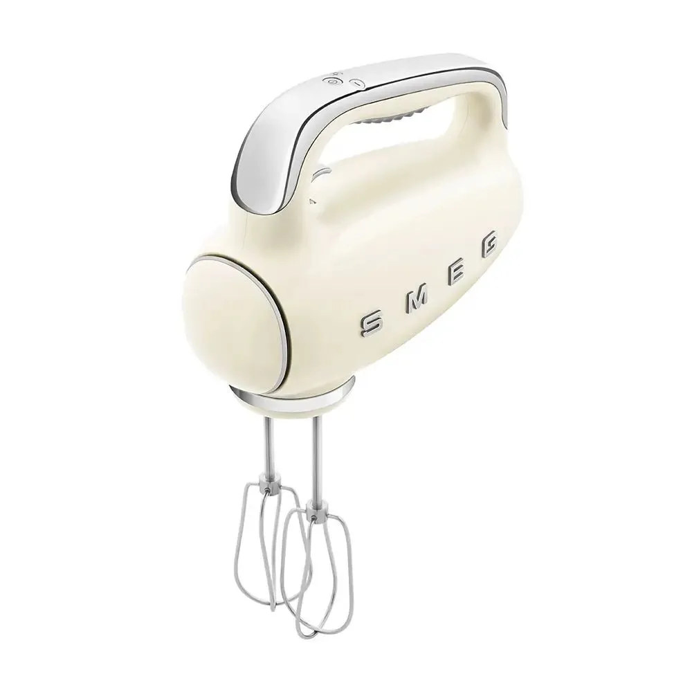 Smeg HMF01CRUK 50's Style Lightweight Electric Hand Mixer, Includes 2 Dough Hooks, 2 Optimus Whisks and 2 Wire Whisks - Cream