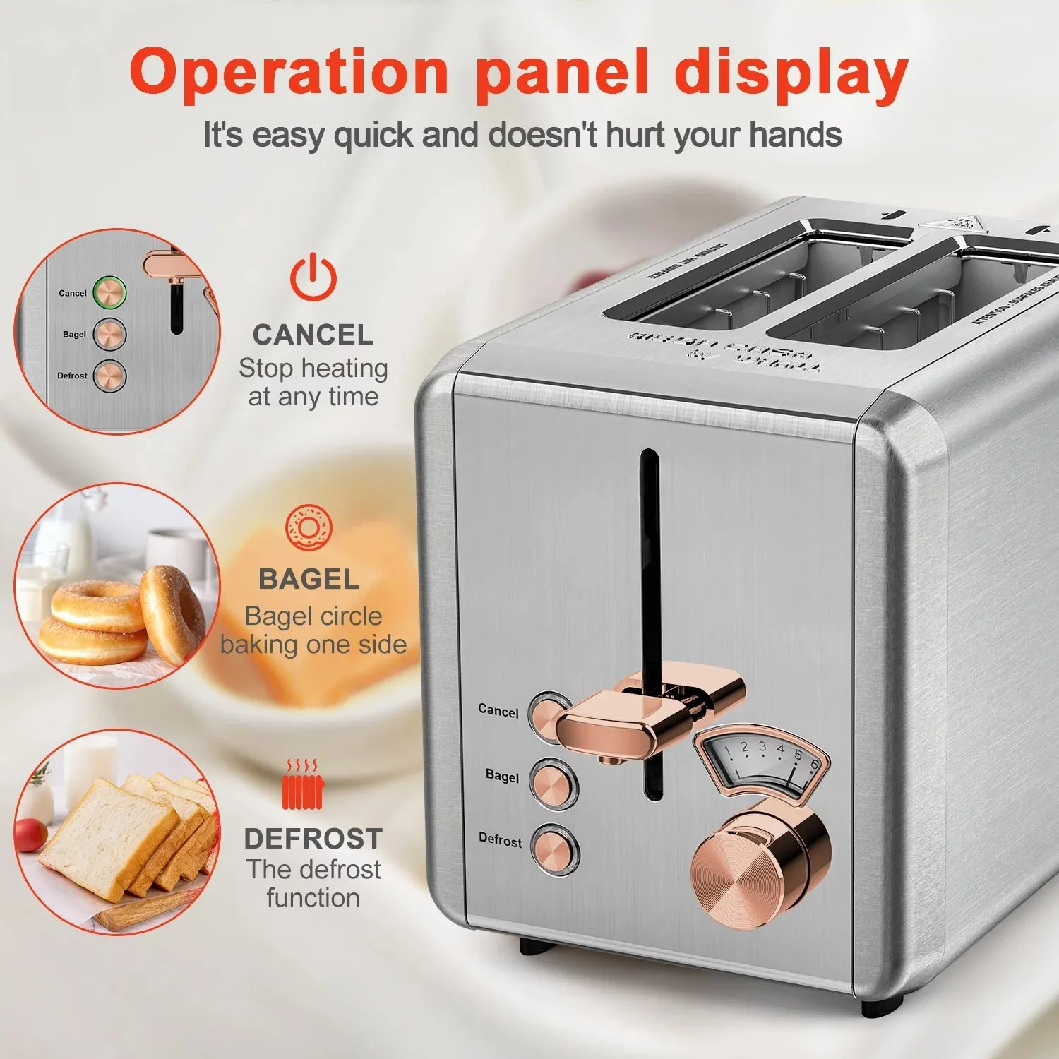 WHALL 2 Slice Toaster - Stainless Steel Toaster with Wide Slot, 6 Shade Settings, Bagel Function, Removable Crumb Tray