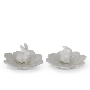 White Ceramic Rabbit Flower Dishes - 2 Styles