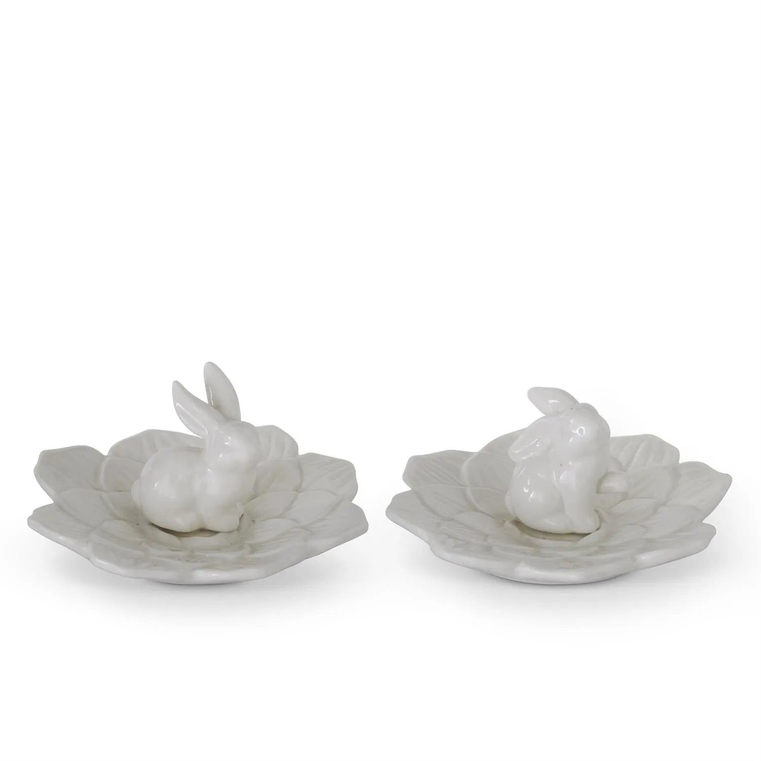 White Ceramic Rabbit Flower Dishes - 2 Styles
