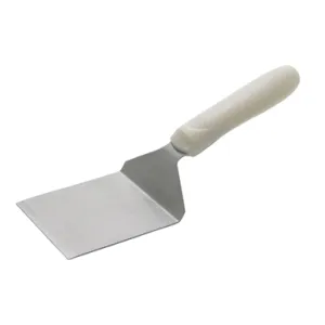 Winco TWP-41 4" X 3-3/4" Blade Steak/Burger Turner with Whie Ergonomic Plastic Handle